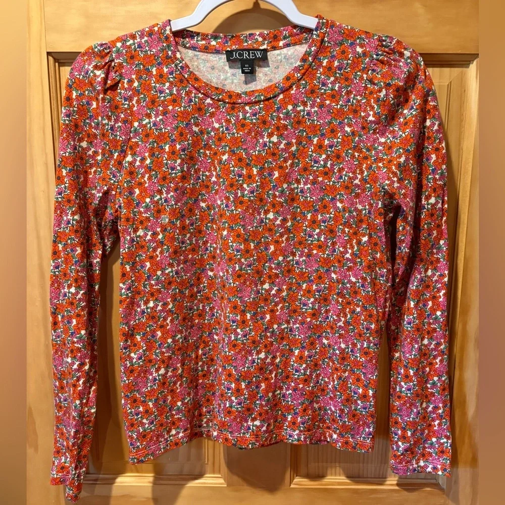 J Crew High-neck puff-sleeve top in floral print X-S